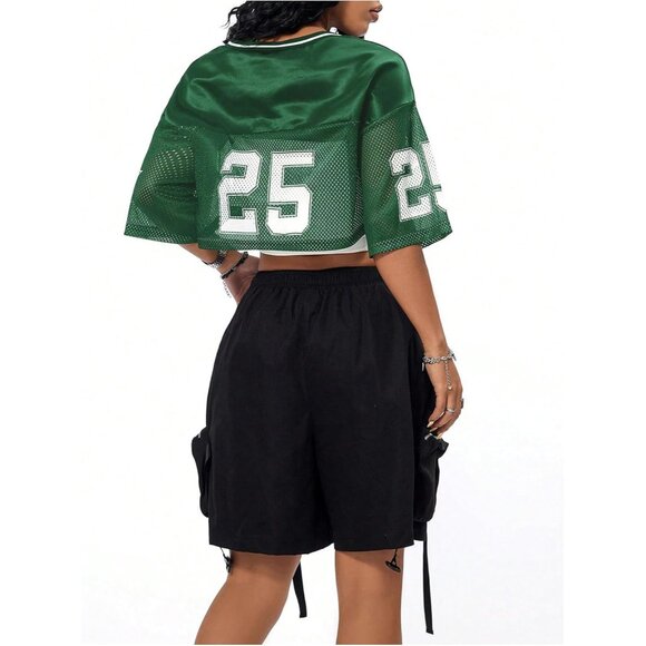 Women’s Y2K Cropped Jersey Top Short Sleeve Streetwear Activewear - Picture 2 of 5
